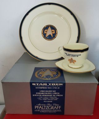 Pfaltzgraff 1994 Star Trek Uss Enterprise 3 Piece Plate Cup And Saucer W/box 2