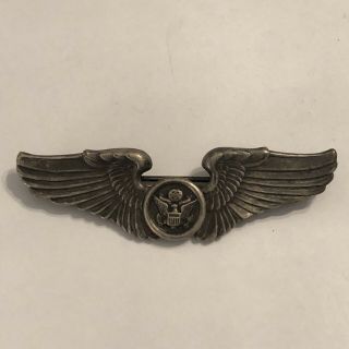 Wwii Us Military Pilot Wings Sterling Silver Award Medal Pin Crew Air Plane