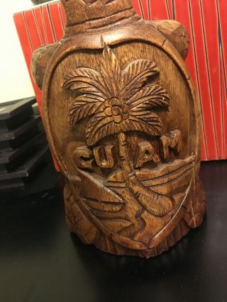 Guam Wooden Turtle Statue Hand Carved Sculpture Wood Decor 