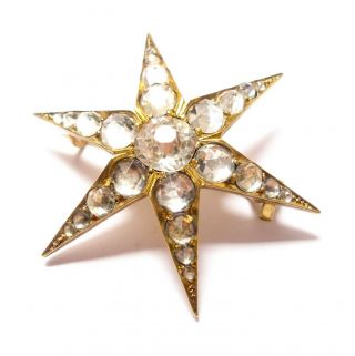 Large Antique Victorian Silver And Paste Stone Star Brooch