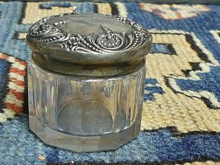Antique 19th Century Foster & Bailey Chased Sterling Silver - Glass Dresser Jar
