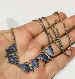 Art Nouveau Silver Enamelled Butterfly Necklace,  Sterling,  925,  11.  7 Grams