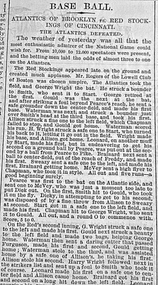 Cincinnati " Red - Stockings " Vs " Atlantics " Of Brooklyn Baseball 1869 Newspaper