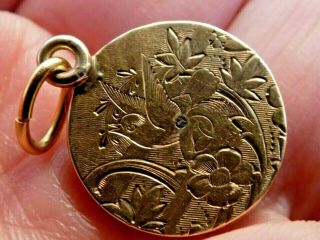 VICTORIAN 14K GOLD ENAMEL SEED PEARL ETCHED MOTHER BIRD NEST & FLOWER PENDANT 2