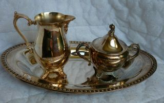 Wm.  Rogers Silverplate Covered Sugar & Creamer Set With Serving Tray,  Vgc