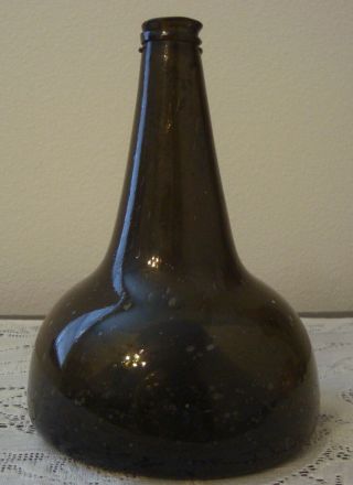 Antique Circa 1680 - 1720 Dutch Black Glass Onion Pontil Wine Bottle