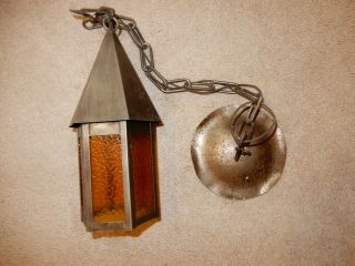 Vintage Tudor Slag Glass Hanging Pendant Ceiling Light Lamp Indoor Outdoor