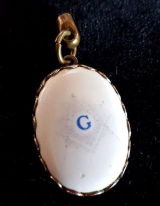 Antique Masonic - Opaque Stone Square And Compass Fob,  Pendant,  Charm Vintage