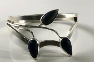 Taxco Sterling Silver Cuff Bracelet With Lapis Lazuli Center Stones