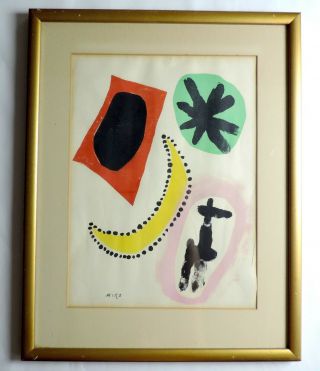 Vtg Joan Miro Framed Color Lithograph 1950 Untitled Derriere Le Miroir