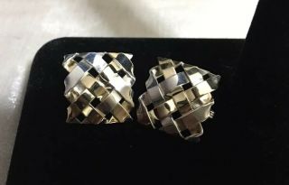 Gabriel Ofiesh 925 Sterling Silver 18k Gold Woven Square Modernist Earrings