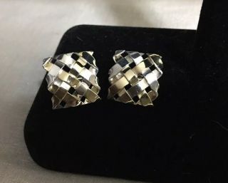 Gabriel Ofiesh 925 Sterling Silver 18k Gold Woven Square Modernist Earrings 2