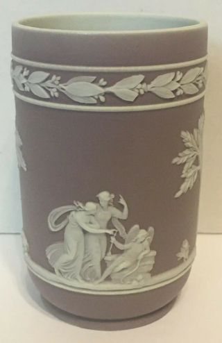 Antique Wedgwood Jasperware Lilac And White Cylinder Vase,  4 1/8” Tall