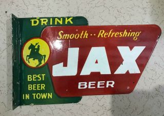 Jax Beer Porcelain Enamel Sign 18x11x1.  5 Inche Flange Double Side Jackson Brewco