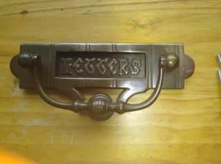 Antique Victorian Heavy Ornate Brass Sprung Letter Box Plate With Door Knocker