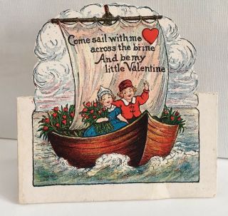 Vintage Dutch Valentine Greeting Card Boy & Girl Beistle Card 1940s Brine Boat