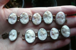 Victorian Pink Conch Shell Cameo And Gilt Metal Bracelet