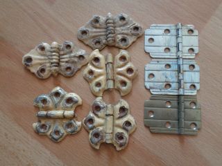 8 Vintage Art Deco & Butterfly Hinges Great For Restoration Or Repurpose Project