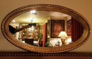 Vintage Oval Wall Mirror Ornate Gold Gilt Frame Heavy Large 38 " X 22 " X 3 "