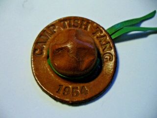 1954 Camp Tish Tang Leather Neckerchief Slide California Campaign Hat Shaped 2