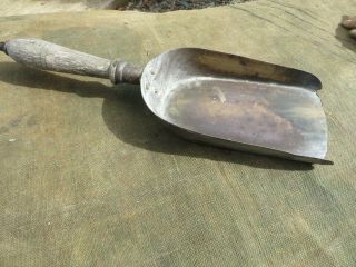 Small Very Old Brass And Wood Coal Shovel Narrowboat Or Vintage Showmans Wagon