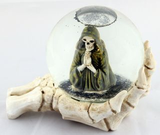 Praying Grim Reaper Snow Globe Skeleton Hand Resin Black Fantasy Death Halloween