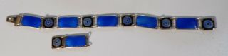 Antique Art Deco Silver Blue Guilloche Enamelled Bracelet David Anderson Norway