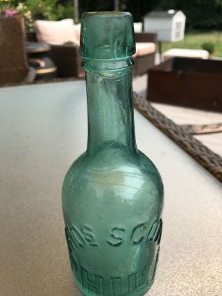 Thos Scott Phila Aqua Green Squat Bottle With Long Neck Pa