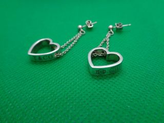 Pair Vintage Designer Sterling Silver Tiffany & Co Open Heart Link Drop Earrings