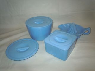 Vtg Delphite Blue Refrigerator Dish&lid/butter Crock&lid/reamer,  Mckee/jeannette