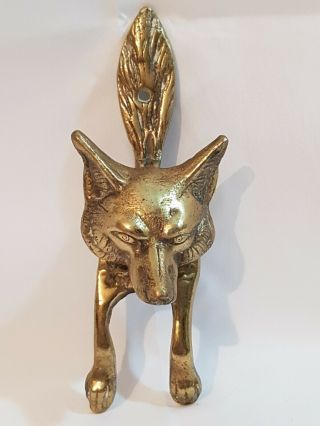 Vintage Brass Fox Head Door Knocker With Tail & Front Paws L16 Cm
