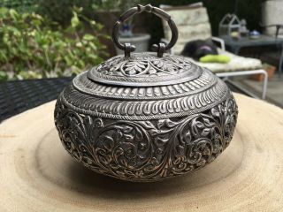 Antique Southeast Asian Silver Pierced Betel Nut Lime Box Container Thai