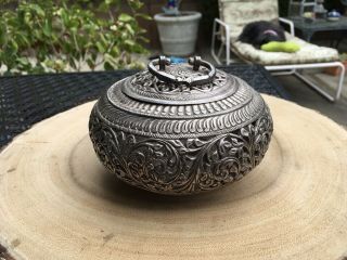 Antique Southeast Asian Silver Pierced Betel Nut Lime Box Container Thai 2