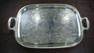 Large Vintage Silver Plated Serving Tray 16 X 22 With Handles