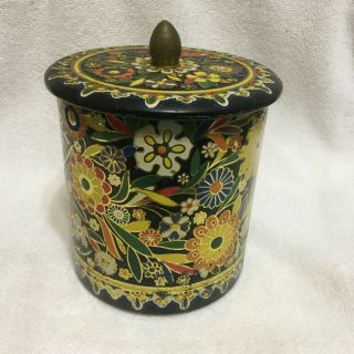 Vintage Tin Container W/ Lid,  Made In Holland,  Floral Design,  Embossed.  Sh