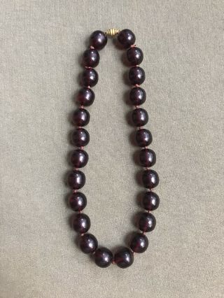 Antique Art - Deco Cherry Red Amber Bakelite Faturan Bead Necklace 62 Grams