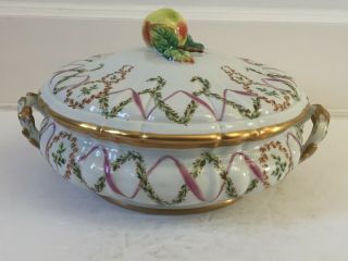 Rare Tiffany & Co Private Stock Le Tallec Porcelain Large Covered Bowl Pear Knob