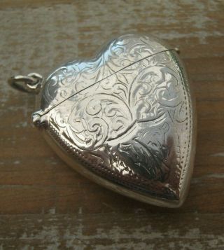 Antique Style Heart Shaped Hallmarked Sterling Silver Vesta Case Match Safe