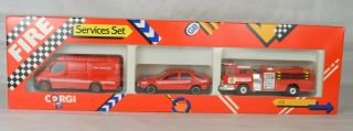 Corgi C2 Fire Service Set Mack Cf Pumper Saab Auto Ford Transit Van Mint/box