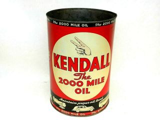 Vintage Kendall The 2000 Mile Motor Oil Can 5 Quart C1940 