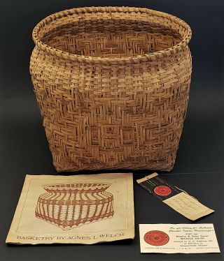 Vintage Cherokee Katie L.  Welch Woven White Oak Waste Basket Qualla Arts Crafts