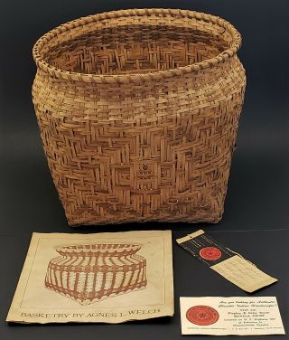 Vintage Cherokee Katie L.  Welch Woven White Oak Waste Basket Qualla Arts Crafts 2