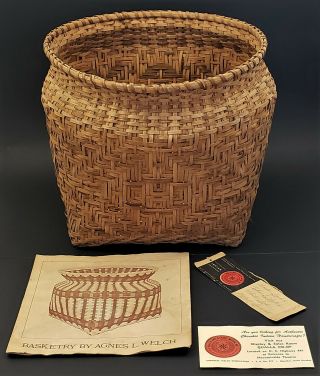 Vintage Cherokee Katie L.  Welch Woven White Oak Waste Basket Qualla Arts Crafts 3