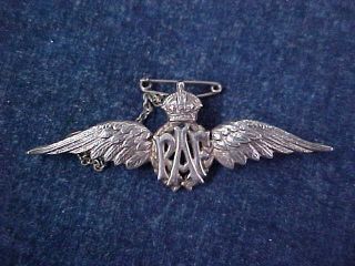 Orig Ww2 Raf Sweetheart Pilots Wing Royal Air Force Sterling With Chain