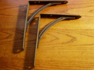 2 Vtg Old Industrial Stamped Steel Pair Shelf Brackets 7 " X 8 7/8 "