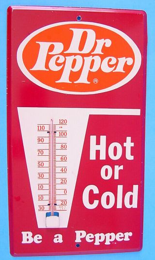 1960s Dr.  Pepper " Hot Or Cold  Be A Pepper " 12 " Metal Thermometer