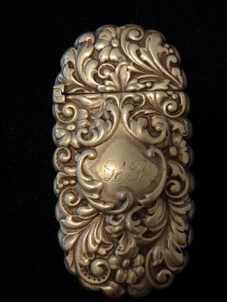 1800s Antique Art Nouveau Match Safe Vesta Sterling Silver Repousse Coin Silver