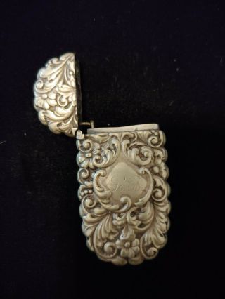 1800s Antique Art Nouveau Match Safe Vesta Sterling Silver Repousse Coin Silver 3