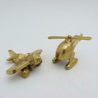 Art Deco Brass Model Of An Aeroplane And A Helicopter