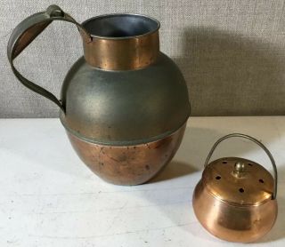 Old Vintage 8 " Tin Lined Solid Copper Jug/pot/pitcher W/ Sugar Pot